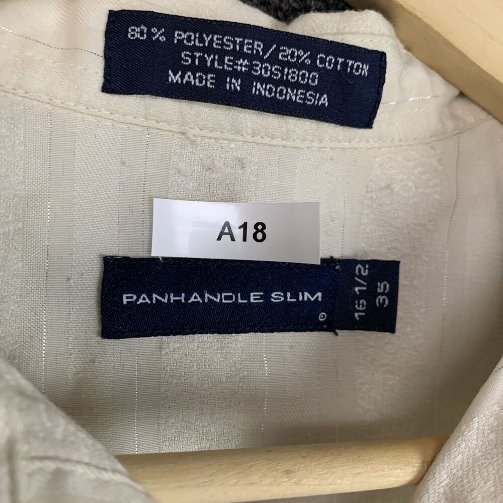 Vtg Men’s Panhandle Slim Pearl Snap Cream Cowboy Shirt SZ L / 16.5 -35 Silver - Picture 13 of 13